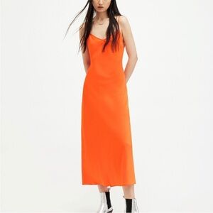 New Allsaints Bryony Elegant Orange Slip Dress Size 10